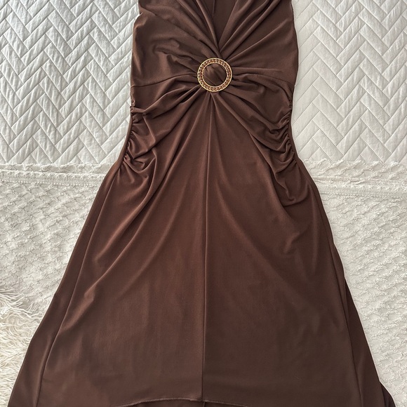 Candie’s Brown Sleeveless Ring Detail Midi Dress L Glam Mob Wife Cocktail Party - Picture 15 of 16